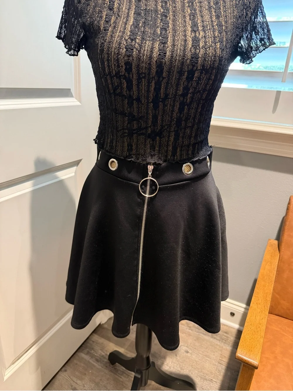 Hot Topic Black Skater Skirt with Front Ring Zip-SKIRT ONLY - Picture 1 of 4